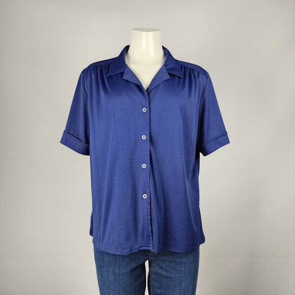 Vintage Tops - Vintage Marjorie Hamilton Blue Button Up Blouse Size L